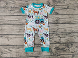 SR0130 Farm Animal Truck Flower Blue Baby Boy's Romper