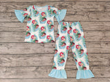 Cartoon Mermaid Fish Sky Blue Girl's Set Pajamas