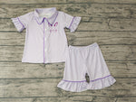 GSSO0144 Summer Cute Easter Rabbit Purple Stripe Girl's Shorts Pajamas