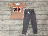 BSPO0064 Western Cows Stripe Grey Boy's Set