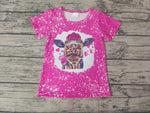 Valentine's Day Cow Flower Pink Tie Dry Girl's Shirt Top