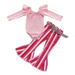 Boutique GLP0420 Valentine's Day Pink Fashion Gold Velvet Top Jeans With Belt 3 Pcs Girl's Set