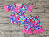 SALE GSSO0152 Summer Cartoon Mermaid Pink Purple Girl's Shorts Set