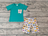 SALE BSSO0118 Summer Truck Car Green Blue Boy's Shorts Set