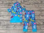 BSPO0068 Cartoon Dots Reading Blue Hoodie Pocket Boy's Set