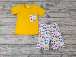 BSSO0122 Summer Truck Car Yellow Boy's Shorts Set