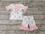 GSSO0155 Cartoon Easter Rabbit Pink Girl's Shorts Set