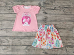 GSSO0167 Happy Easter Rabbit Flower Egg Pink Skirt Girl's Set