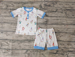 BSSO0123 Cartoon Easter Rabbit Blue Boy's Shorts Set