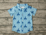 BT0164 Horse Riding Blue Short Sleeves Buttons Boy's Shirt