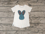 GT0136 Easter Bunny White Tassel Short Sleeves Girl's Shirt