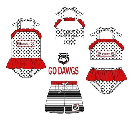 MOQ 8 pcs Each style Custom Style GO DAWGS Red Dog Swimwear