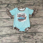 SR0116 Happy Easter Egg Car Leopard Blue Cute Baby Boy's Romper