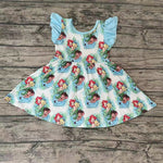 SALE GSD0209 Cartoon Mermaid Fish Sky Blue Girl's Dress