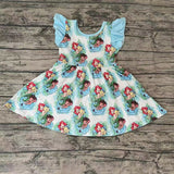 SALE GSD0209 Cartoon Mermaid Fish Sky Blue Girl's Dress
