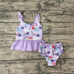 S0037 New Cartoon Mermaid Purple Flower Cute Girl's Swimsuit