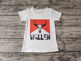 GT0146 WALLEN Western Skull Bull White Short Sleeves Girl's Shirt