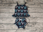 SALE GSSO0182 Summer Western Skull Bull Girl's Bummie Set