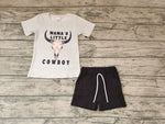 BSSO0192 New MAMA'S little cowboy Boy's Shorts Set