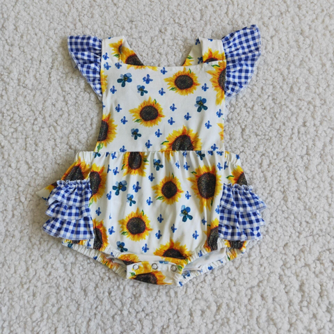 D8-9 Sunflower Blue Ruffles Girl's Romper