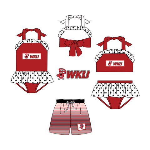 MOQ 8 pcs Each Style Custom Style WKU Red Swimwear