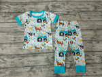 BLP0150 Farm Animal Truck Flower Blue Boy's Set Pajamas