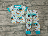 BLP0150 Farm Animal Truck Flower Blue Boy's Set Pajamas