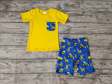 BSSO0183 Truck Tractor Yellow Blue Boy's Shorts Set