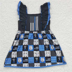 SALE A5-12 Flag Plaid Flag Blue Girl's Dress