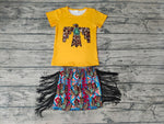 GSD0287 Western Yellow Tassel Skirt Girl's Set