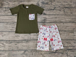 BSSO0131 Farm Cow House Green Boy's Shorts Set