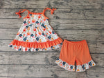 SALE GSSO0194 Flower Orange Ruffles Girl's Shorts Set