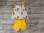 GSSO0207 Sunflower Cow Yellow Girl's Shorts Set