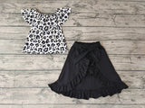 GSSO0183 Fashion Leopard Black Skirt Shorts Belt Girl's Set