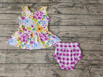 GBO0086 Flower Purple Plaid Girl's Bummie Set