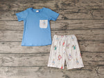 BSSO0115 Easter Cartoon Rabbit Blue Boy's Shorts Set