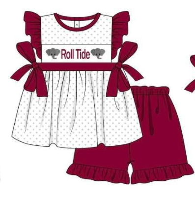 MOQ 5 pcs Custom Style Roll Tide Girl Shorts Set