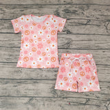 GSSO0228 Flower Pink Girl's Shorts Set Stripe Ribbed Milk Silk