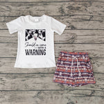 BSSO0210 Warning Western Skull Bull Boy's Shorts Set