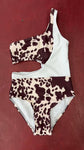 S0129 Summer Western Cow Brown Girl's Swimsuit Onesie