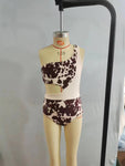 S0129 Summer Western Cow Brown Girl's Swimsuit Onesie