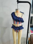 US Warehouse S0042 July 4th National Day Blue Star Red Stripe Girl's Swimsuit
