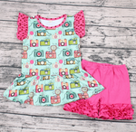 B8-21 Summer Camera Pink Girl's Shorts Set