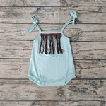 SR0289 New Fashion Sky Blue Brown Tassel Cute Baby Cute Girl's Romper Ribbed Fabric