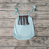 SR0289 New Fashion Sky Blue Brown Tassel Cute Baby Cute Girl's Romper Ribbed Fabric