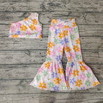 GSPO0525 Summer Fashion Colorful Flower Crop Girl's Set Stripe Milk Silk