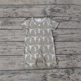 SR0258 Cactus Skull Bull Green Buttons Baby Boy's Romper