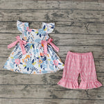 GSSO0241 Boutique Flower Pink Bow Girl's Shorts Set