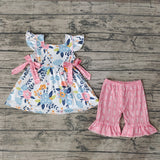 GSSO0241 Boutique Flower Pink Bow Girl's Shorts Set