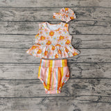 GBO0106 New Flower Orange Stripe Baby Girl's Bummie Set